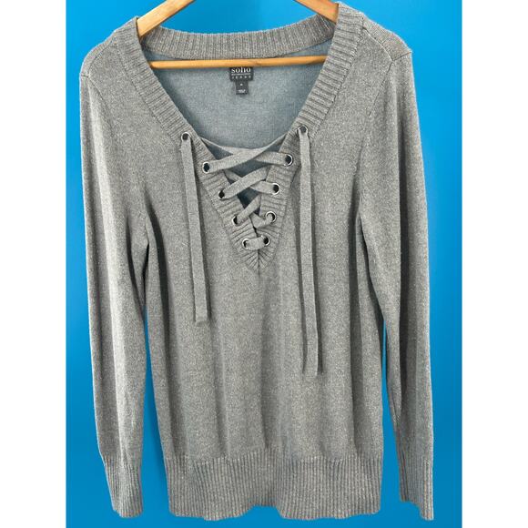 New‎ York & Co Soho Jeans Women's Long Sleeve Sweater Silver Gray Tie Up Size M - Picture 9 of 11